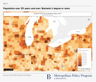 Metro 20171215 Map Population Over 25 Yrs Bachelor - Deindustrialization Map In Us, HD Png Download, Transparent PNG
