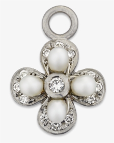 Natural Pearl And Diamond Clover Charm Pendant - Locket, HD Png Download, Transparent PNG
