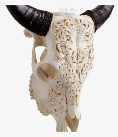 Skull Variant Skull Only - Carved Cow Skull Xl Horns Glowing Mandala, HD Png Download, Transparent PNG