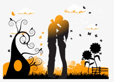 Kiss Silhouette Couple Illustration - Kissing Couple Silhouette, HD Png Download, Transparent PNG