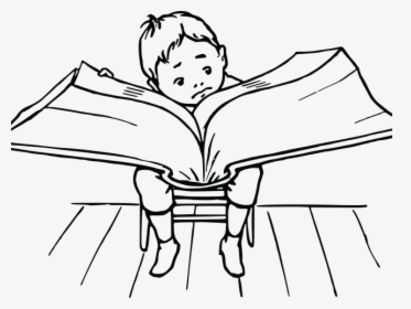 Kid Reading Black And White - Line Drawing Of Reading Book, HD Png Download, Transparent PNG