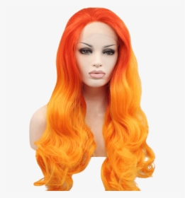 Blood Orange Ombré Wavy Long Lace Front Wig - Yellow Orange Wig, HD Png Download, Transparent PNG