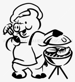 Drawn Pig Bbq Pig - Pig Grilling Clip Art Black And White, HD Png Download, Transparent PNG