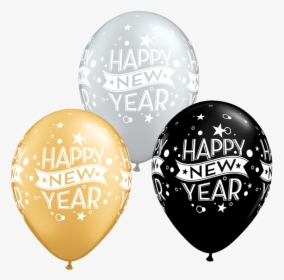 Happy New Year Silver, Gold, & Black Latex Balloons - Happy New Year Balloon Png, Transparent Png, Transparent PNG