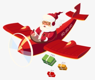 Santa Claus With Plane Png Clipart - Flying Santa Flying Transparent, Png Download, Transparent PNG