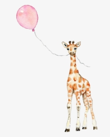 #cute #adorable #giraffe #balloon 💜💜💜💜💖 #scgiraffe - Giraffe With Balloon Painting, HD Png Download, Transparent PNG