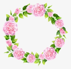 Hand Painted Pink Camellia Wreath Png Transparent - Flower Border Design Circle, Png Download, Transparent PNG