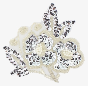 Flower Beaded/sequin/pearl Applique - Silver Sequin Flower Png, Transparent Png, Transparent PNG