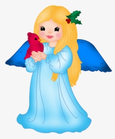Blue Little Angel With Bird Png Clipart - Little Angel Clipart, Transparent Png, Transparent PNG