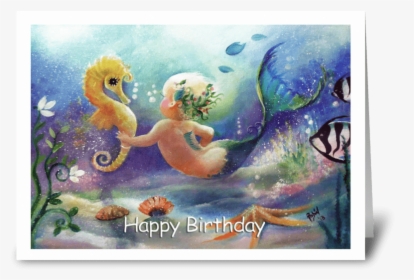 Baby Mermaid, Happy Birthday Greeting Card - Happy Birthday Watercolor Mermaid, HD Png Download, Transparent PNG