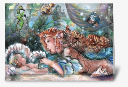 Pretty Mermaid Mom And Baby Greeting Card - Mother And Baby Painting, HD Png Download, Transparent PNG