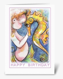Mermaid Baby And Seahorse, Birthday Greeting Card - Cartoon, HD Png Download, Transparent PNG