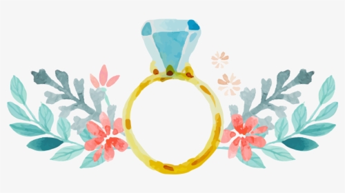 And Blue Diamond Art Leaves Wedding Rings Clipart - Wedding Ring Watercolor Png, Transparent Png, Transparent PNG