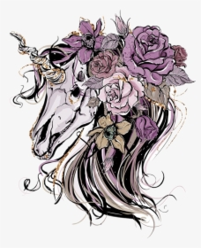 #watercolor #unicorn #skull #longhair #rock #punk #grunge - Gothic Unicorn Clipart, HD Png Download, Transparent PNG