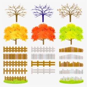 Landscaping, Trees, Fence, Grass, Bare Tree, Fall Trees, HD Png Download, Transparent PNG