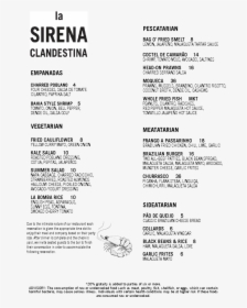 Lsc - Dinner 5 - 11 - 18 - Sirenas Raw Bar Menu, HD Png Download, Transparent PNG
