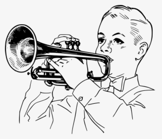 Clipart Black And White Playing Trumpet, HD Png Download, Transparent PNG