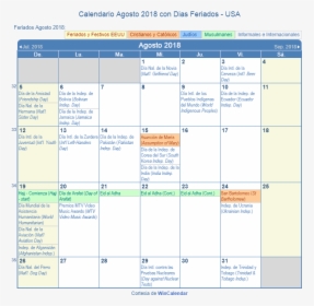 Calendario Estados Unidos Agosto 2018 En Formato De - Holiday April 2019 Calendar, HD Png Download, Transparent PNG