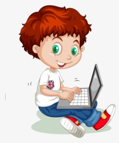 Vector Cartoon Boy Learning Png Download - Boy With Computer Clipart Png, Transparent Png, Transparent PNG