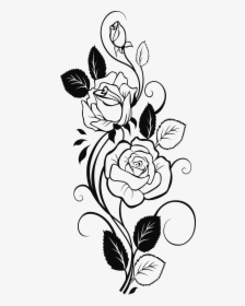 Transparent Rose Clipart Black And White - Rose With Vines Drawing, HD Png Download, Transparent PNG