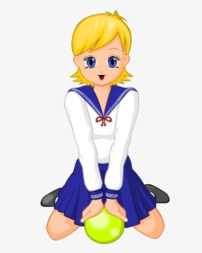 Anime Schoolgirl With Green Ball - Drawing Of Girls In School Uniform Anime, HD Png Download, Transparent PNG