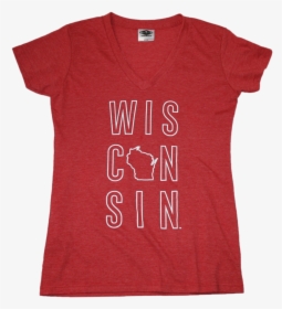 Wisconsin Red Ladies V-neck With White Stacked Letters - Disney T Shirts For Girls, HD Png Download, Transparent PNG