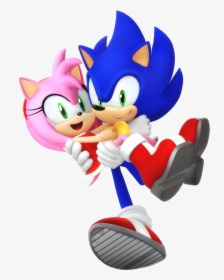 Modern Sonic 25th Anniversary , Transparent Cartoons - Sonic And Amy Modern, HD Png Download, Transparent PNG