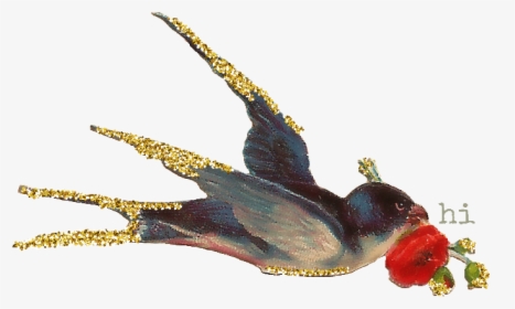 #vintage #bird #png #transparent #glitter #gold #flower - Vintage Bird Sticker Png, Png Download, Transparent PNG