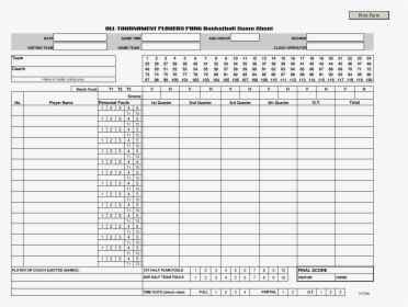 Tournament Basketball Score Sheet Main Image - Basketball Game Stat Sheet, HD Png Download, Transparent PNG