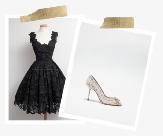 Black Lace Dress And Lace Pump Collage - Gray And Red Combination Dress, HD Png Download, Transparent PNG