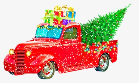Vintage Red Pickup Truck With Christmas Tree, HD Png Download, Transparent PNG