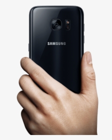 A Man Hand Holding Up Galaxy S7 To Mans - Hand Holding Phone Transparent, HD Png Download, Transparent PNG