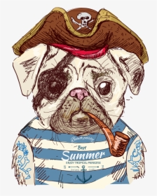 Cute Pug Dog Illustration Pirate Drawing Clipart - Pirate Pug, HD Png Download, Transparent PNG