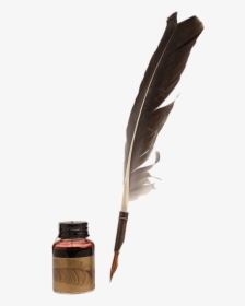 Feather Quill Pen And Matching Ink Pot - Ink Pen Olden Days, HD Png Download, Transparent PNG