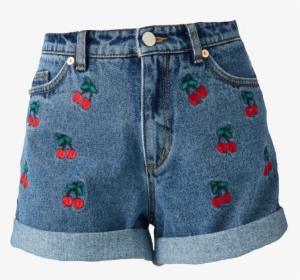 Aesthetic Clothes Png - Cherry Embroidered Denim Shorts, Transparent Png, Transparent PNG