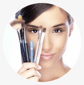 Makeup Artist School - Woman With Makeup Brushes, HD Png Download, Transparent PNG