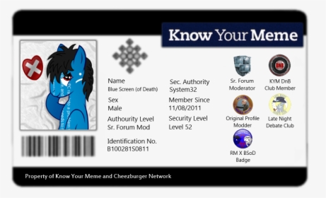 Know Your Meme Dnb Name Blue Screen System32 Sex Male - Identification Card Blank Hd, HD Png Download, Transparent PNG