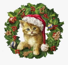 #christmas #cat #wreath - Chat Couronne De Noël, HD Png Download, Transparent PNG