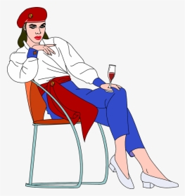 Transparent Beautiful Woman Png - Woman Sitting On Chair Drinking, Png Download, Transparent PNG