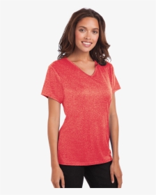 Ladies Heathered Wicking Tee - Coral T Shirt Women, HD Png Download, Transparent PNG