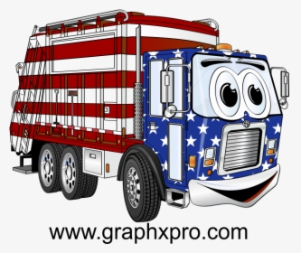 Red White Blue Garbage Truck Cartoon - Garbage Collection Cartoon Garbage Truck Png, Transparent Png, Transparent PNG