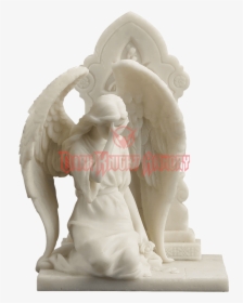 Marble Weeping Angel Kneeling By Tombstone - Statue, HD Png Download, Transparent PNG