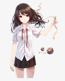 Anime Girl With Brown Hair And Red Eyes , Png Download - Anime Girl Brown Hair Red Eye, Transparent Png, Transparent PNG