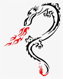 Line Art,plant,calligraphy - Dragon With Flame Tatoo, HD Png Download, Transparent PNG