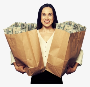 Transparent Woman Holding Money Png - Grocery Bag Full Of Money, Png Download, Transparent PNG