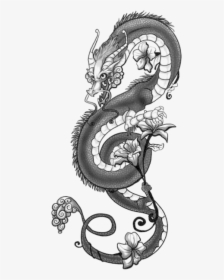 Dragon Tattoo Png Image - Dragon With Flower Tattoo, Transparent Png, Transparent PNG