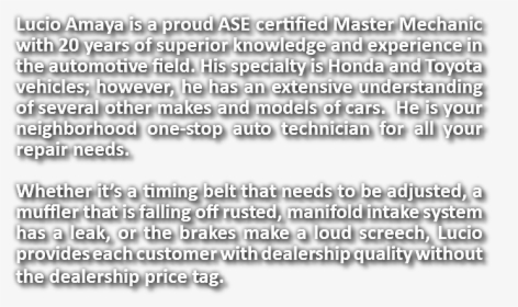 Lucio Amaya Is A Proud Ase Certified Master Mechanic - Dagga, HD Png Download, Transparent PNG