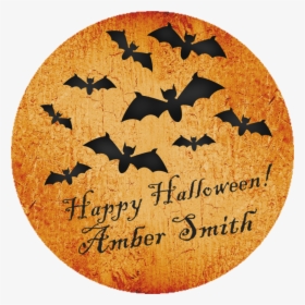 Bat Moon Happy Halloween Stickers Or Favor Tags-party - Circle, HD Png Download, Transparent PNG