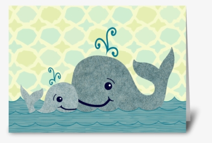 Whale Dad And Baby In The Sea Greeting Card - Cartoon, HD Png Download, Transparent PNG