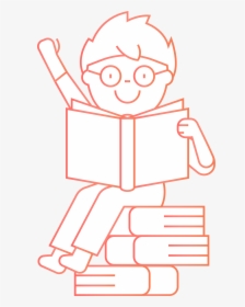 Child Reading While Sitting On A Stack Of Books - Cartoon, HD Png Download, Transparent PNG